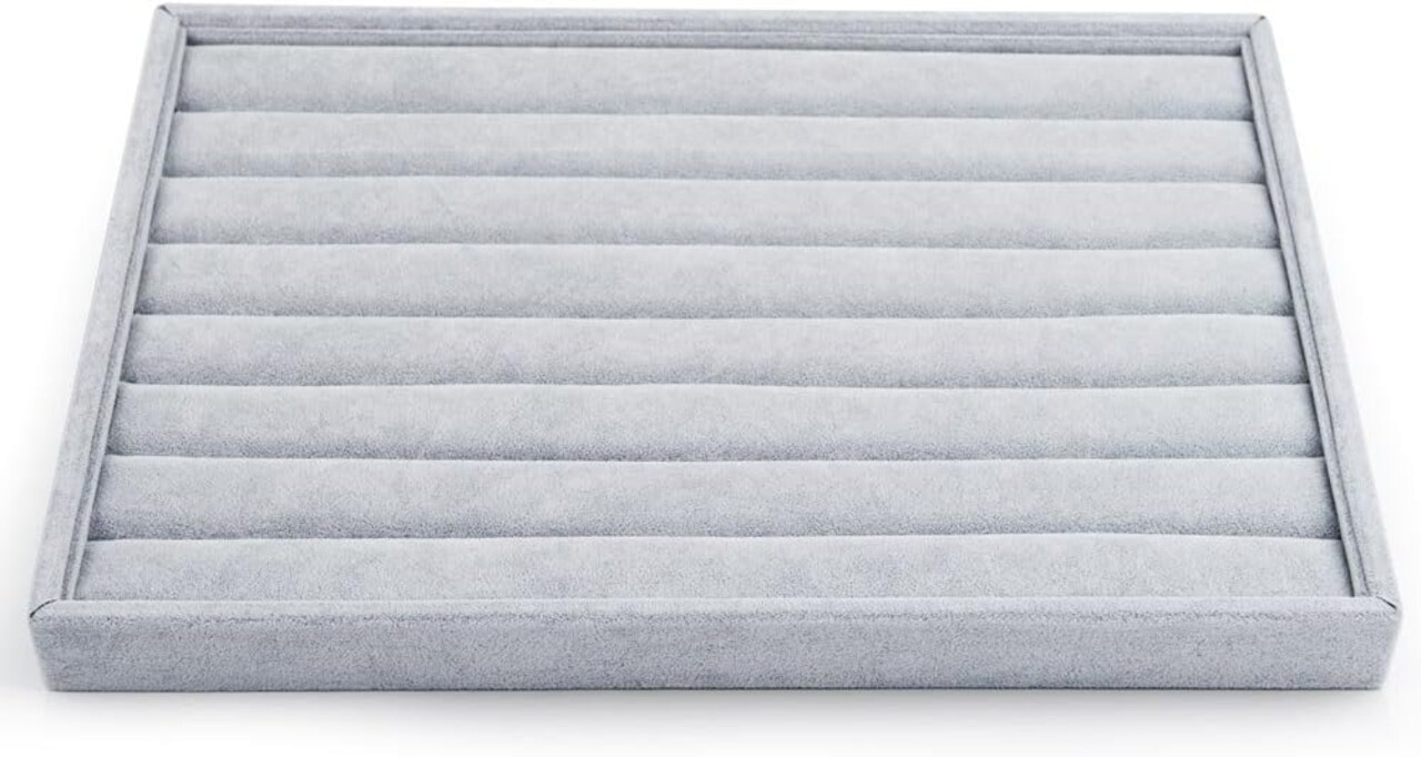 Velvet 7 Slots Ring Earrings Studs Tray Showcase Display Jewelry Organizer